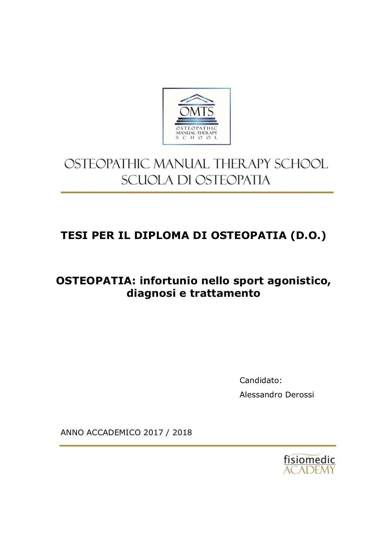Alessandro Derossi Tesi Diploma Osteopatia 2018