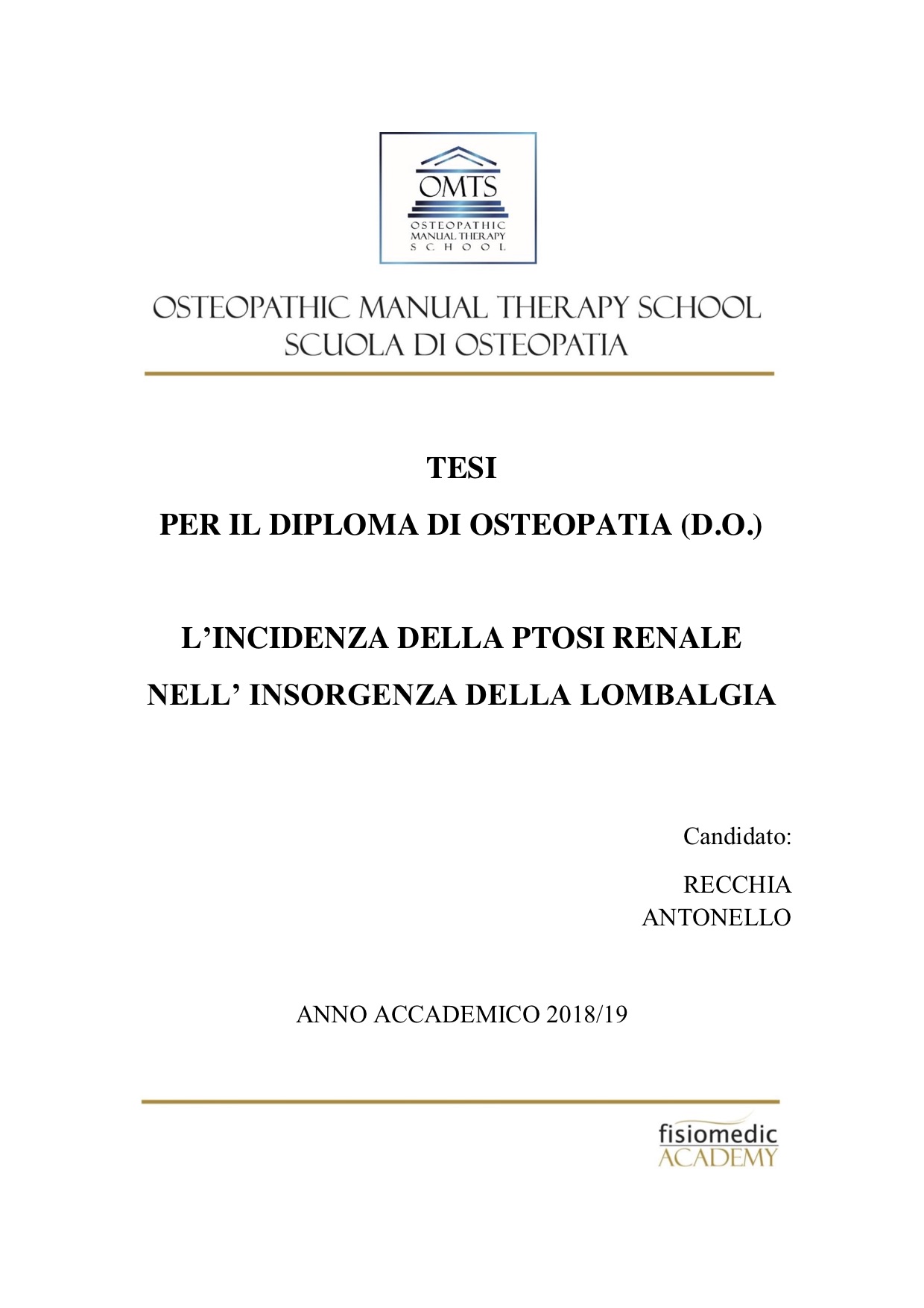 Antonello Recchia Tesi Diploma Osteopatia 2019