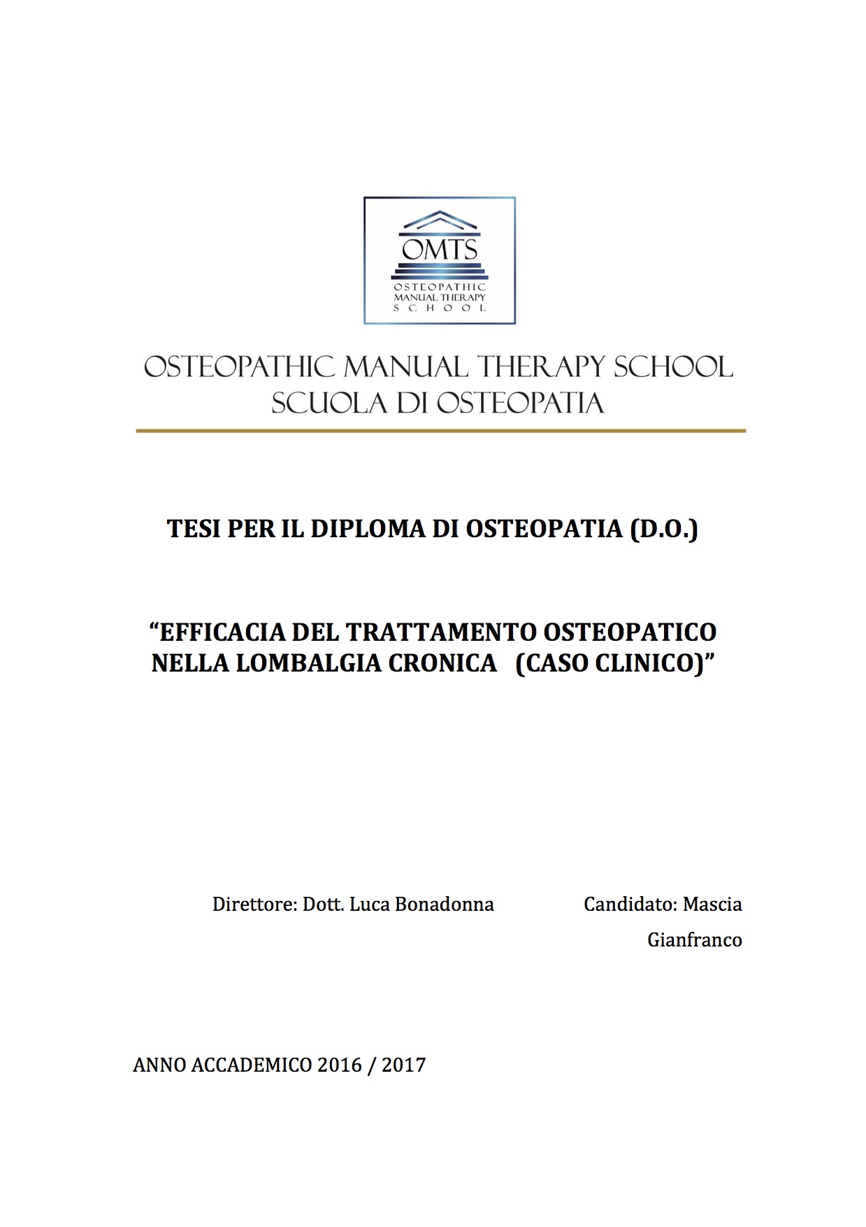 Gianfranco Mascia Tesi Diploma Osteopatia 2017