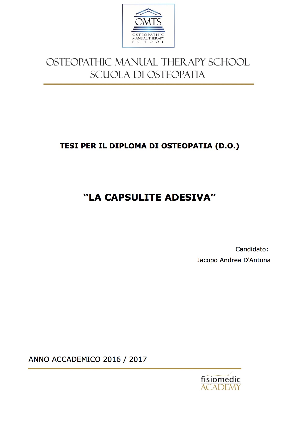 Jacopo D Antona Tesi Diploma Osteopatia 2017