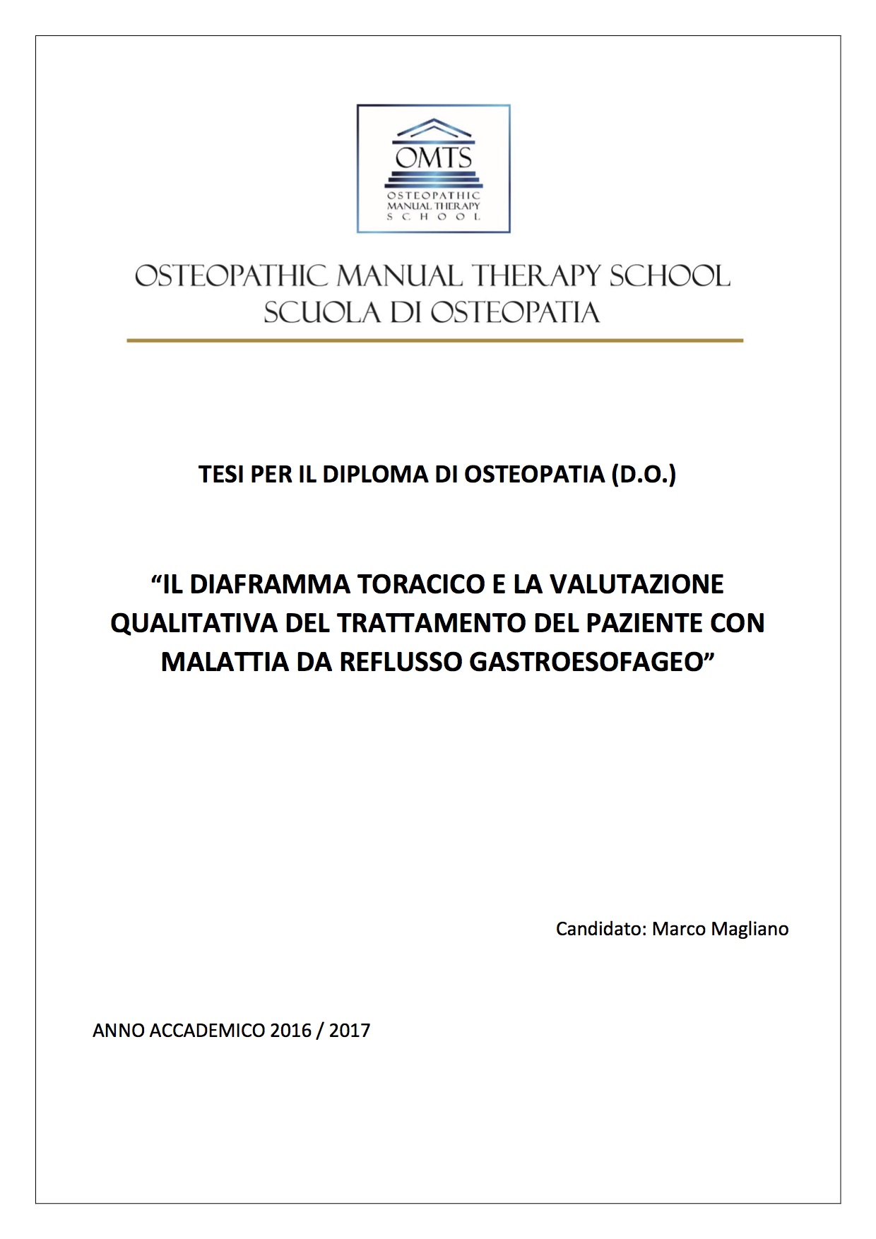 Marco Magliano Tesi Diploma Osteopatia 2017