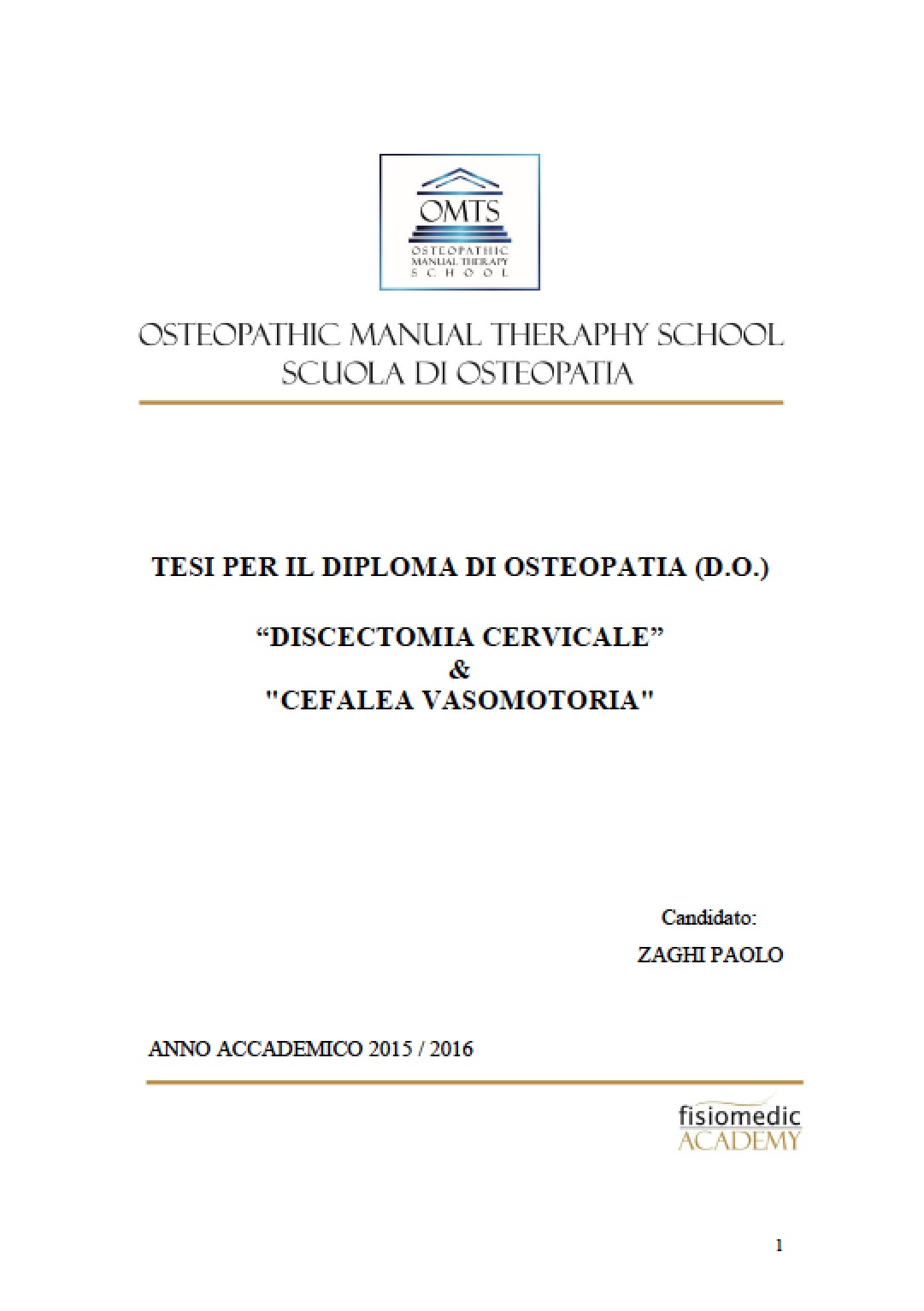 Paolo Zaghi Tesi Diploma Osteopatia 2016