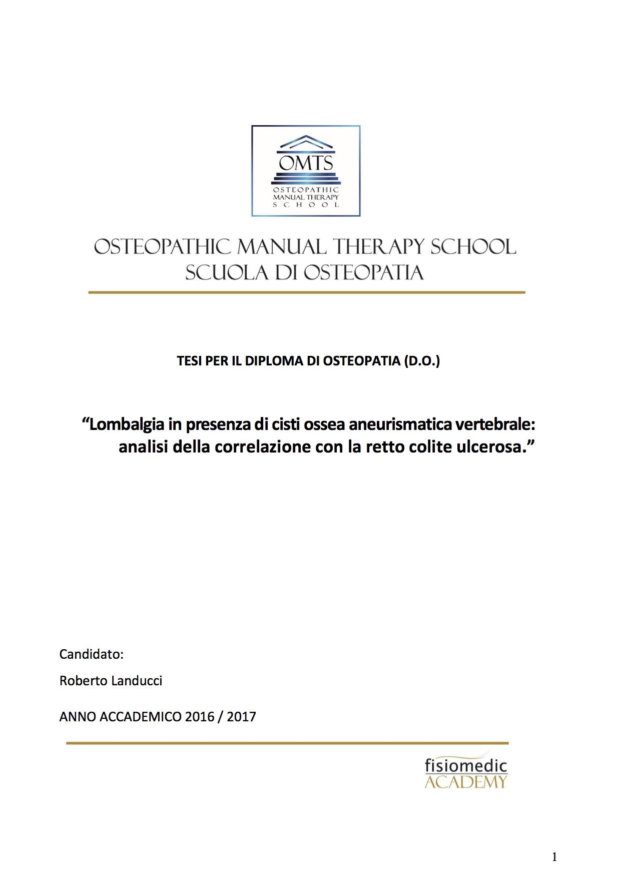 Roberto Landucci Tesi Diploma Osteopatia 2017