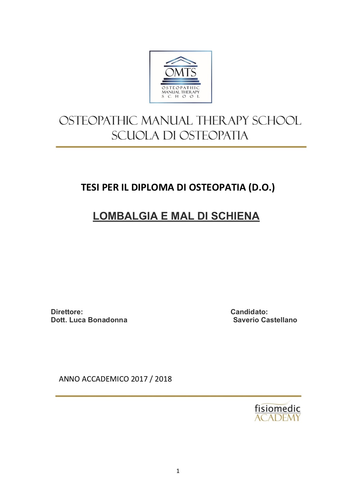 Saverio Castellano Tesi Diploma Osteopatia 2018