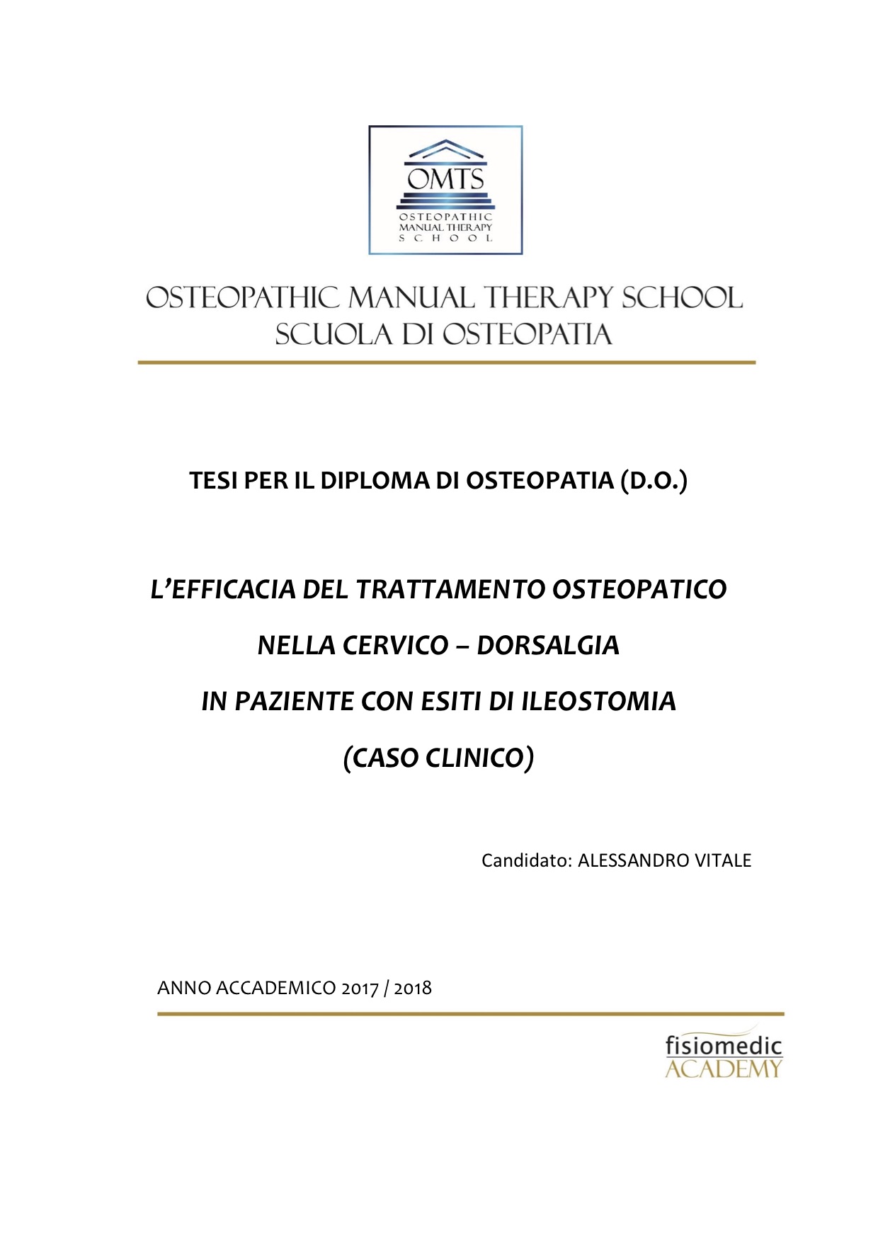 Alessandro Vitale Tesi Diploma Osteopatia 2018