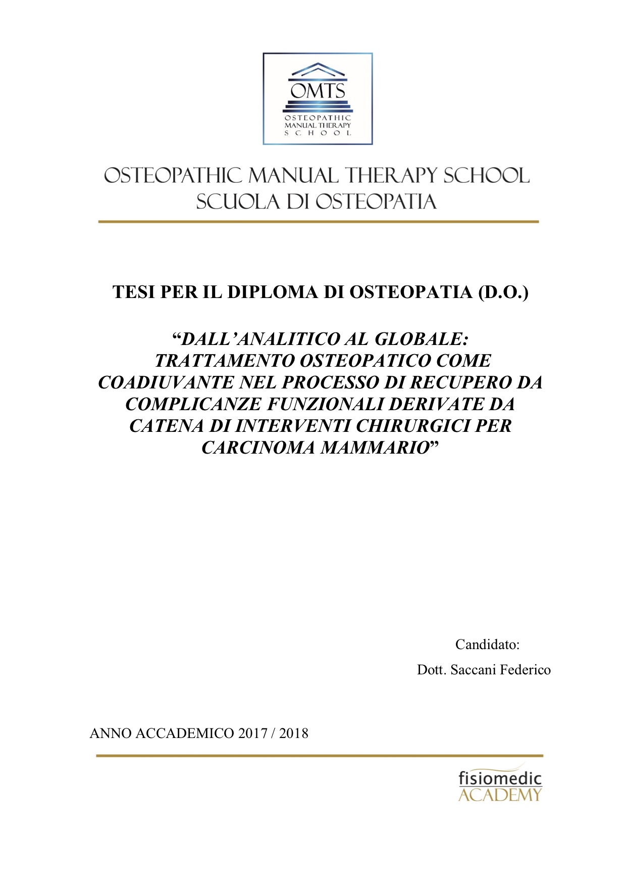 Federico Saccani Tesi Diploma Osteopatia 2018