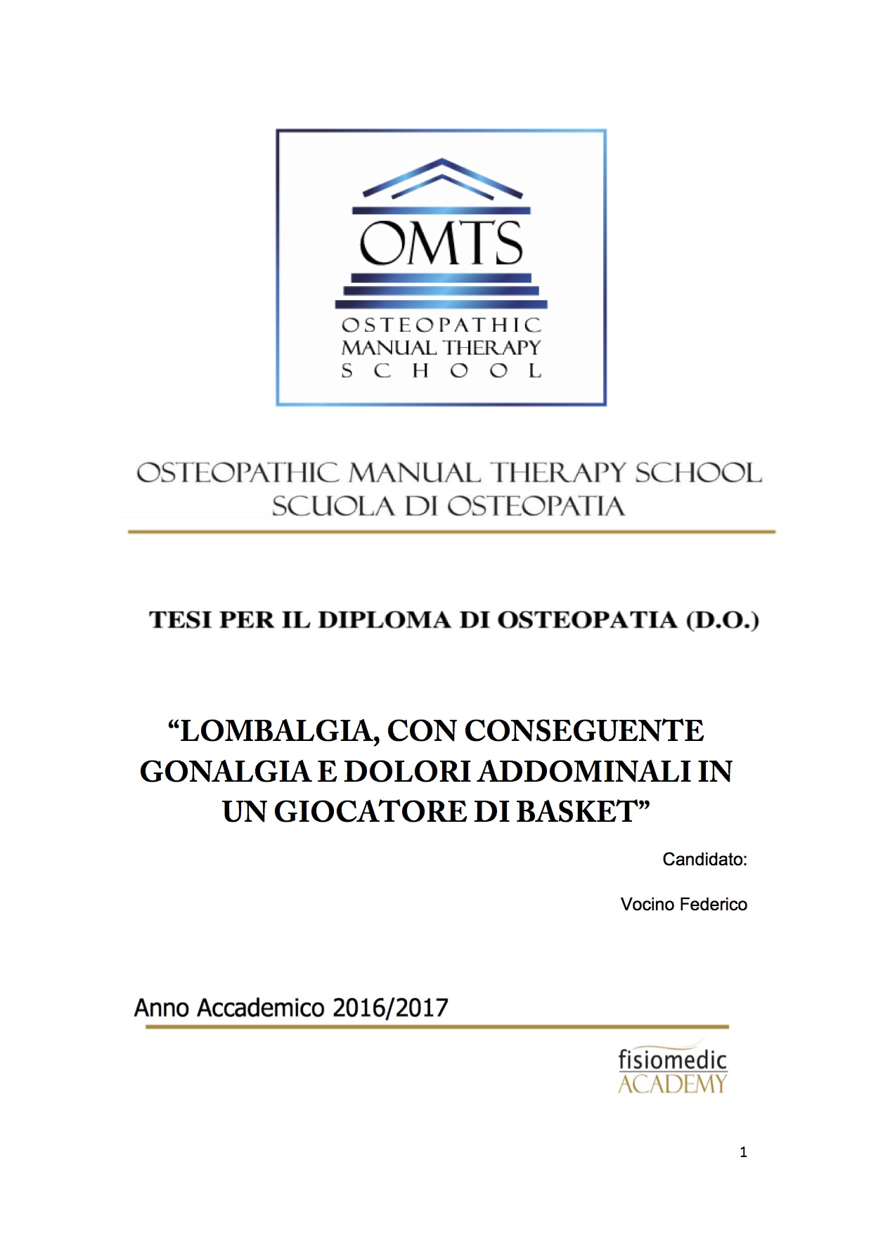 Federico Vocino Tesi Diploma Osteopatia 2017
