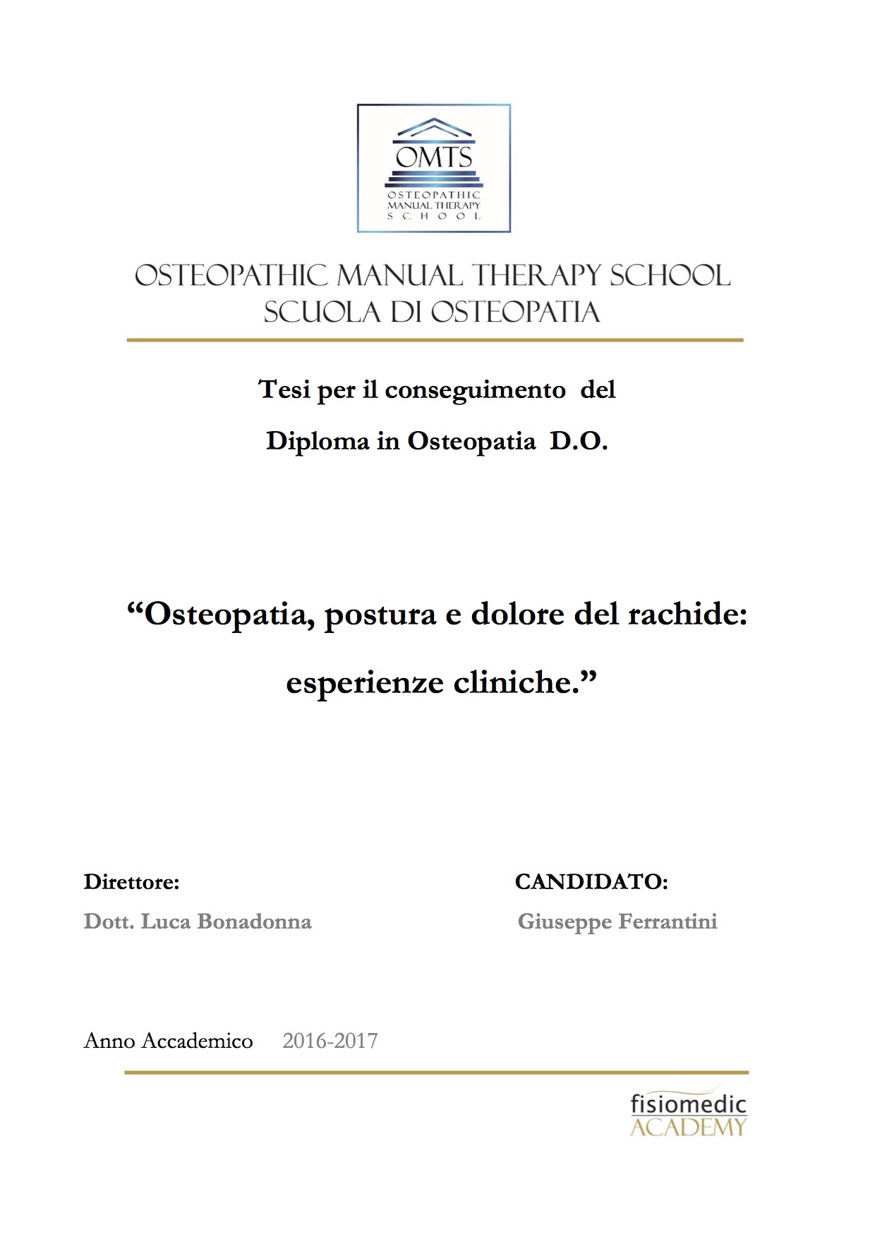 Giuseppe Ferrantini Tesi Diploma Osteopatia 2017