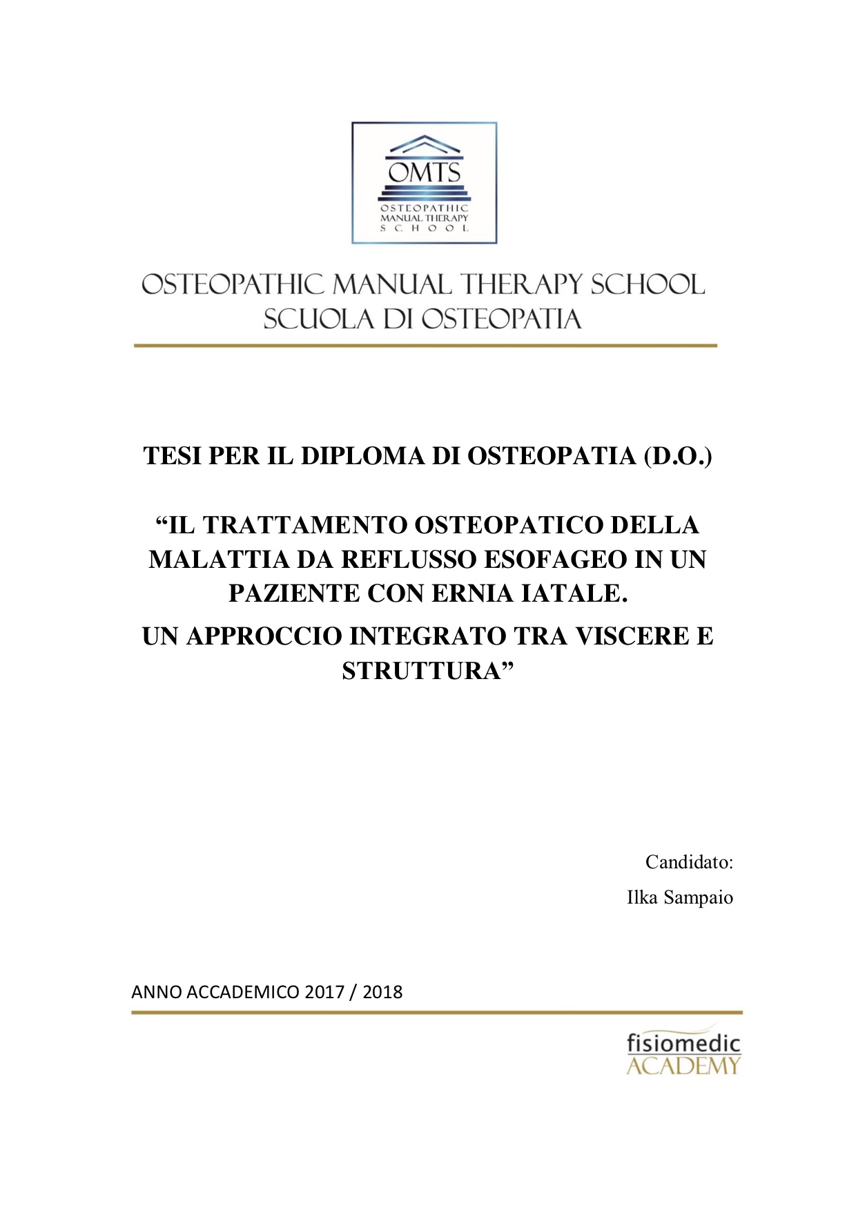 Ilka Sampaio Tesi Diploma Osteopatia 2018