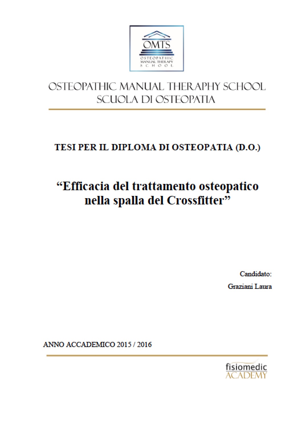 Laura Graziani Tesi Diploma Osteopatia 2016