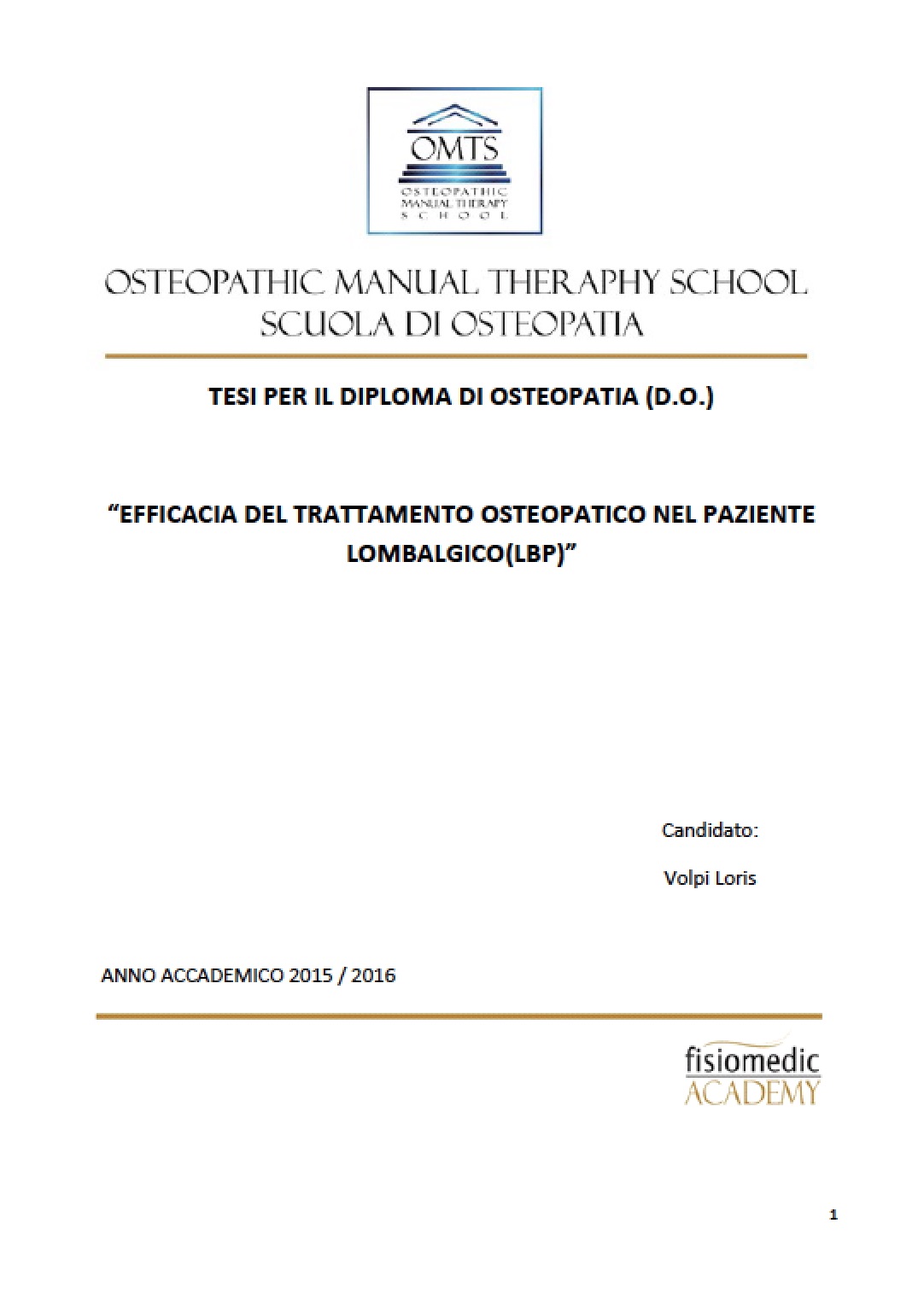 Loris Volpi Tesi Diploma Osteopatia 2016