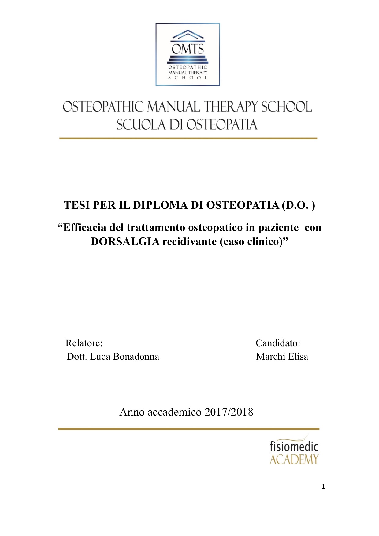 Marchi Elisa Tesi Diploma Osteopatia 2018