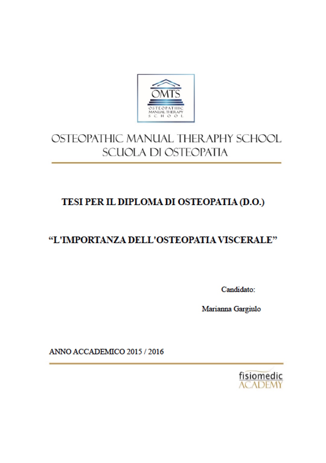 Marianna Gargiulo Tesi Diploma Osteopatia 2016