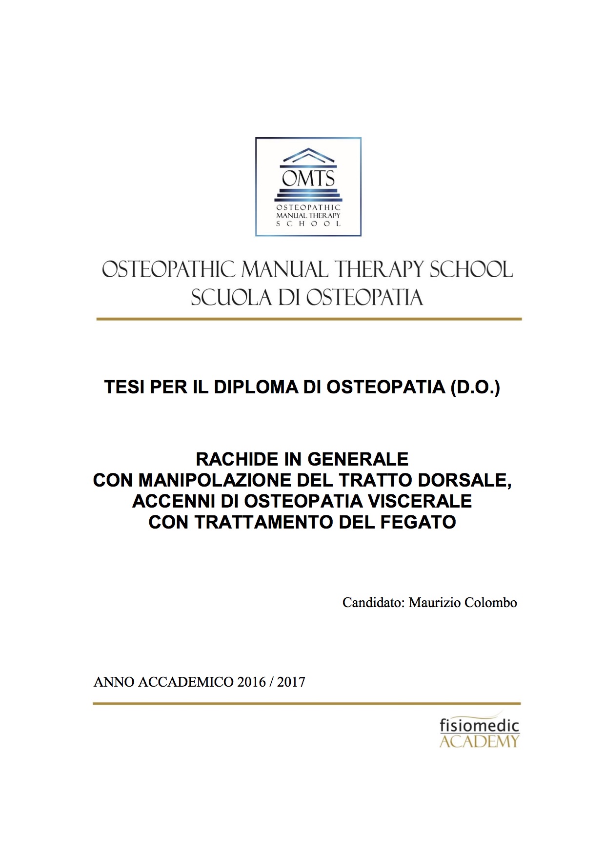 Maurizio Colombo Tesi Diploma Osteopatia 2017