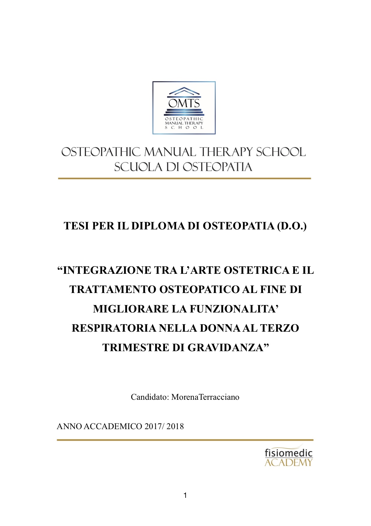Morena Terracciano Tesi Diploma Osteopatia 2018