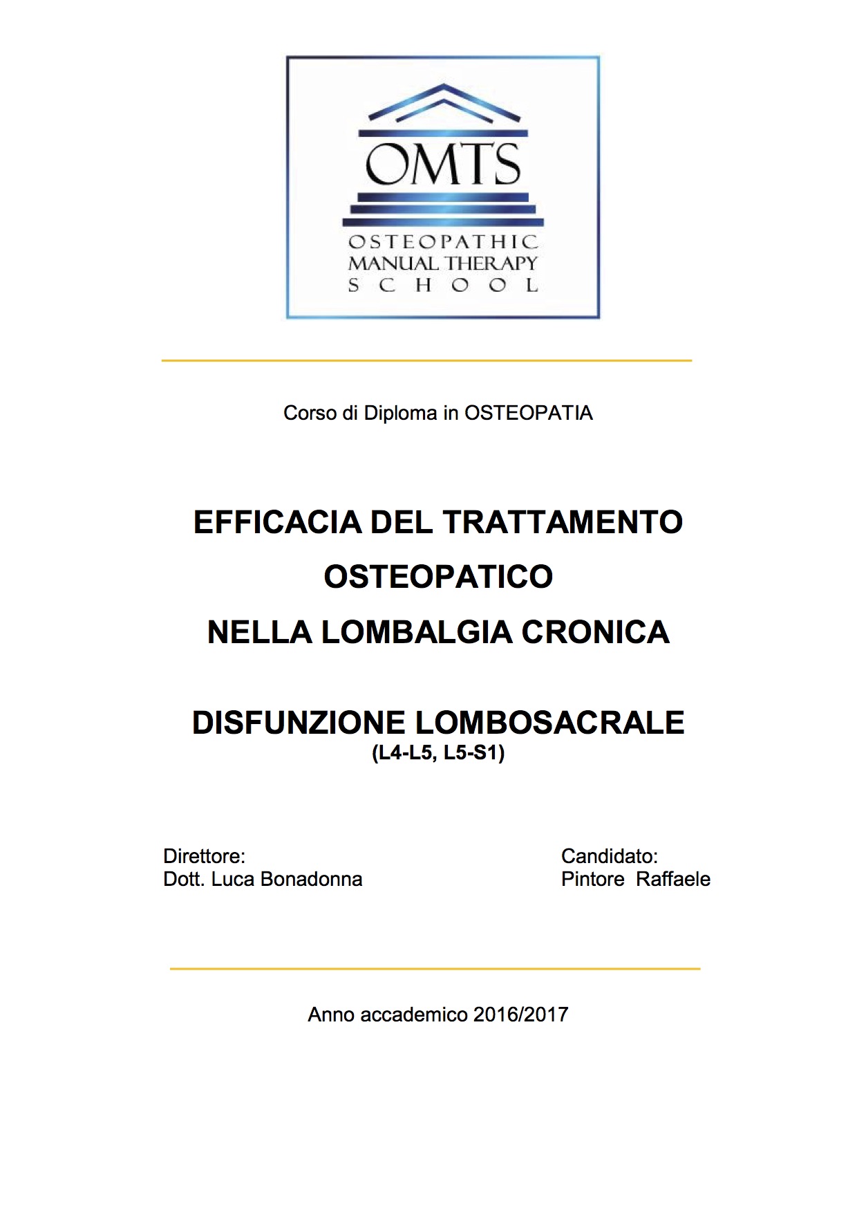 Pintore Raffaele Tesi Diploma Osteopatia 2017