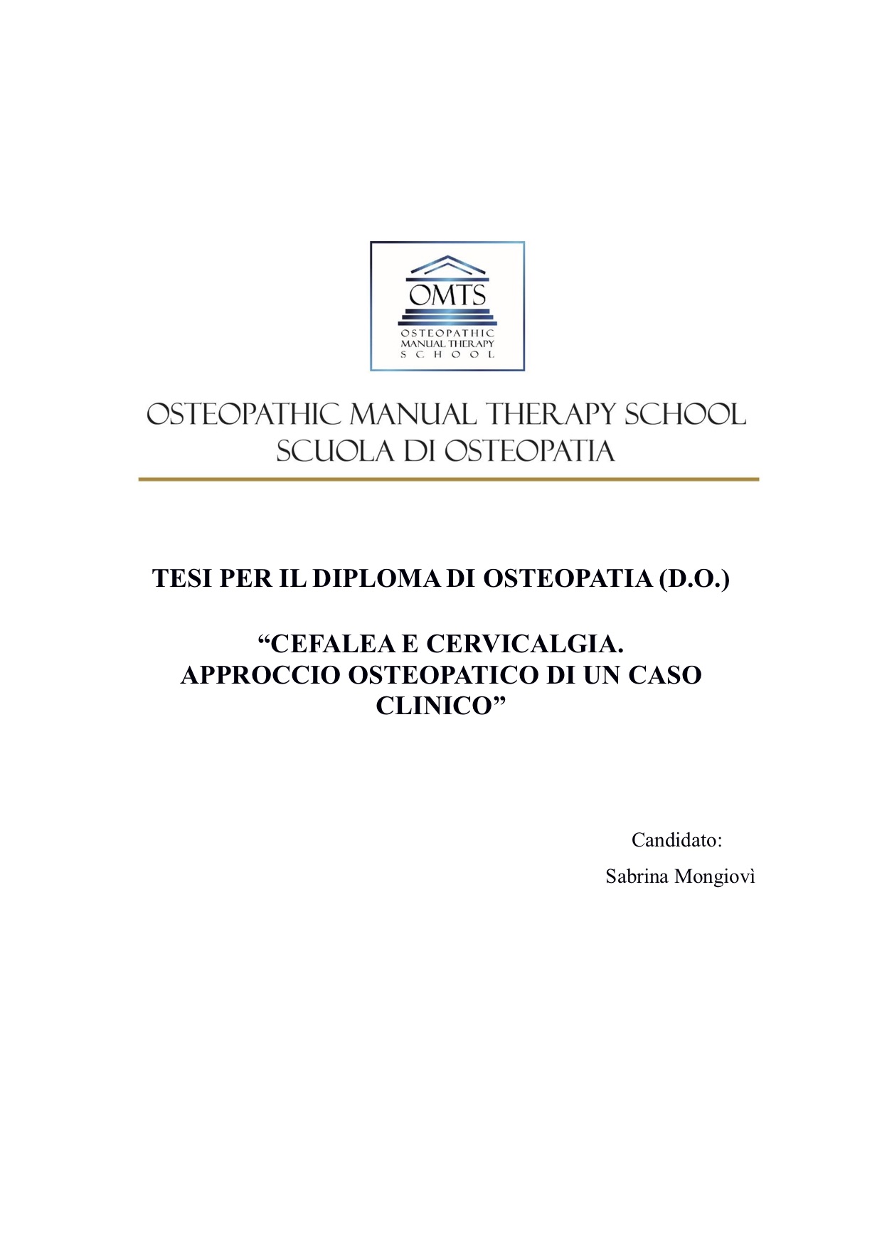 Sabrina Mongiovi Tesi Diploma Osteopatia 2018