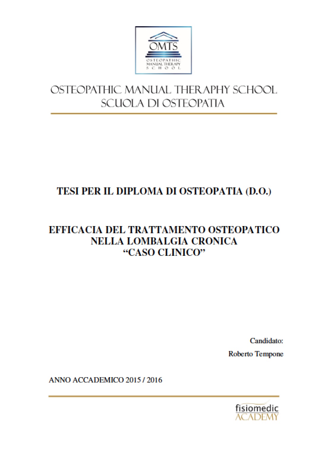 Tempone Roberto Tesi Diploma Osteopatia 2016