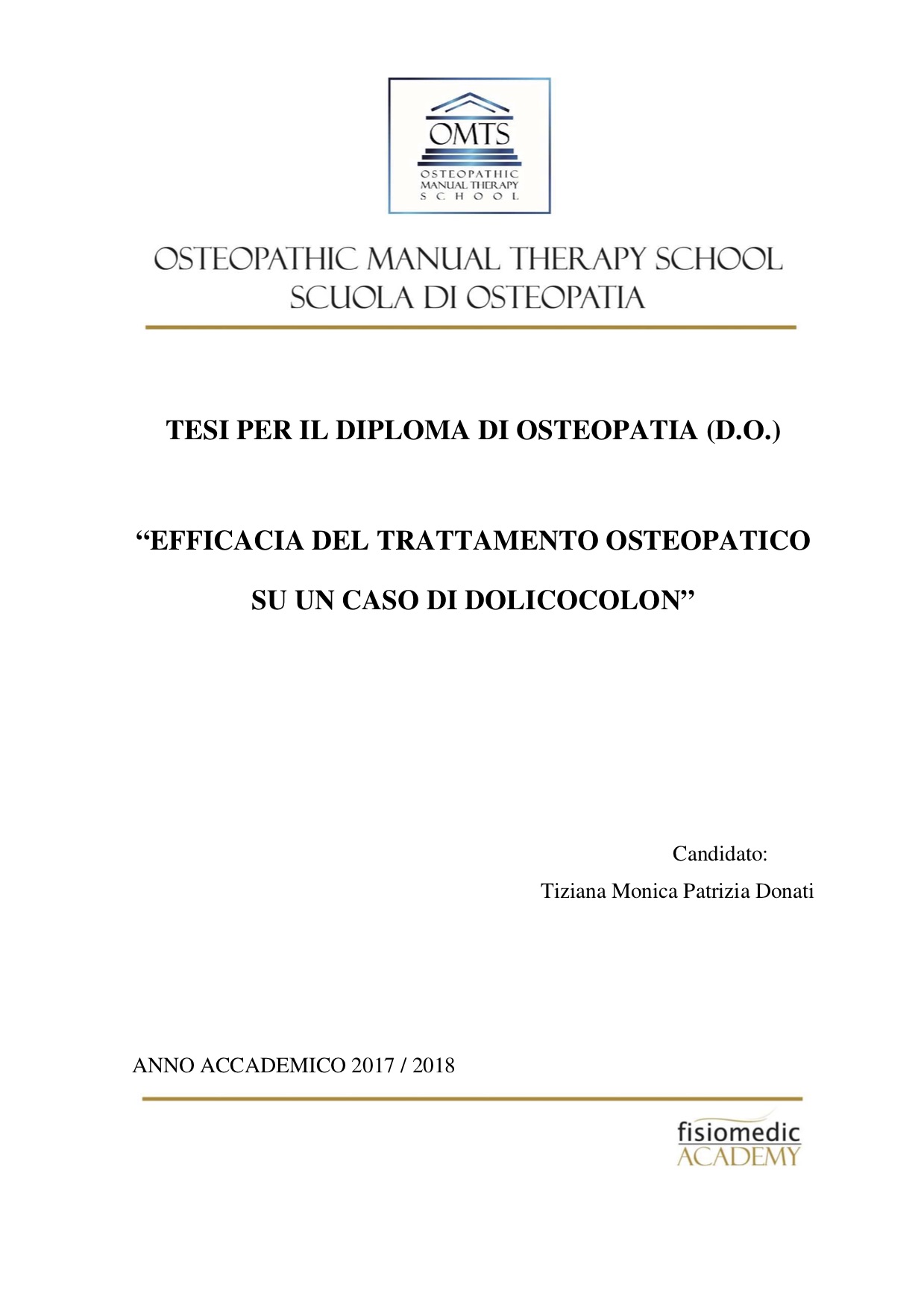 Tiziana Donati Tesi Diploma Osteopatia 2018