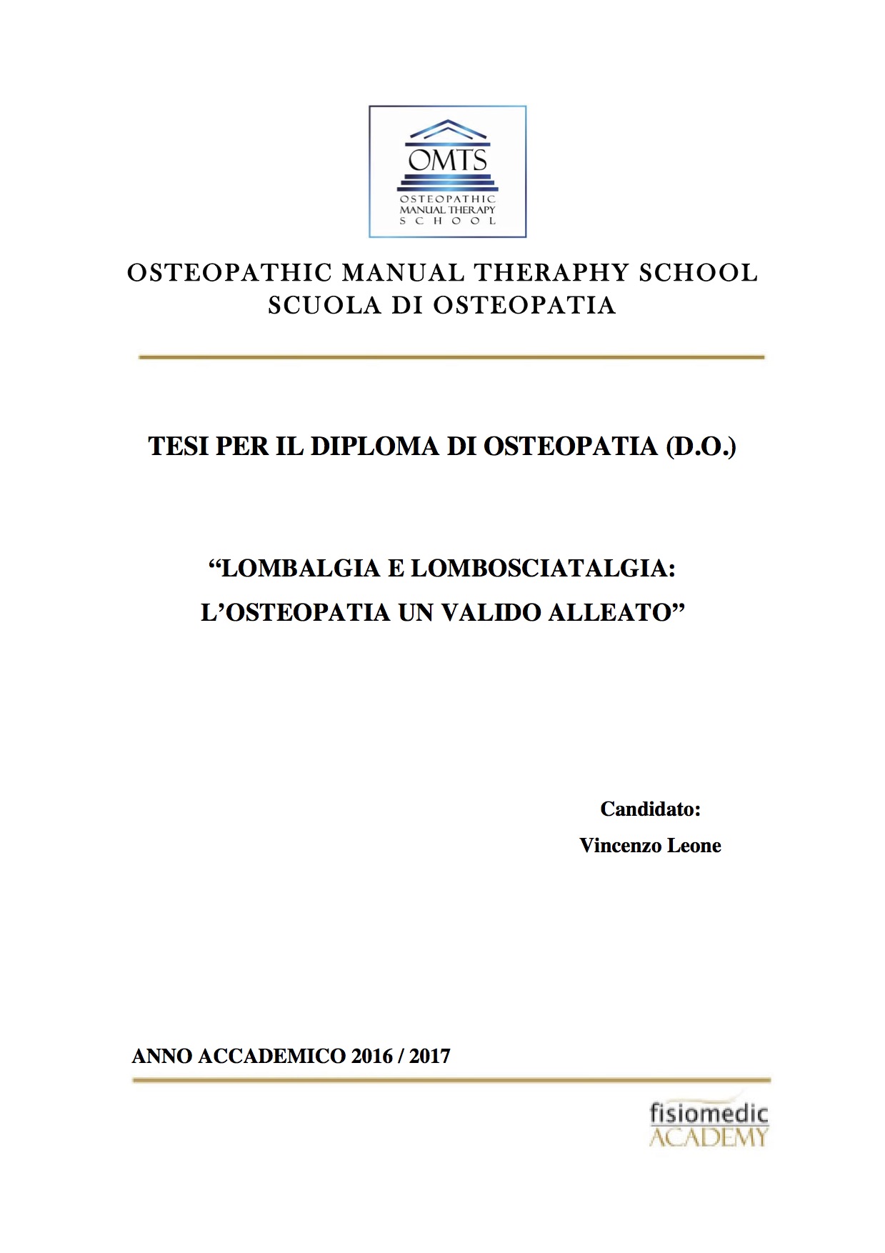 Vincenzo Leone Tesi Diploma Osteopatia 2017